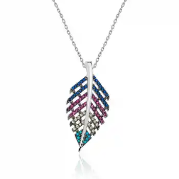 Gümüş Mix Taşlı Yaprak Kolye