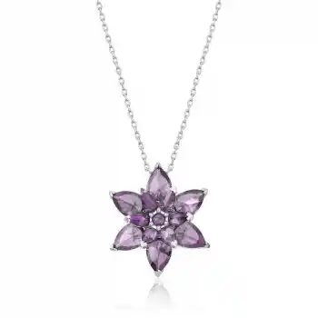 Gümüş Mor Lotus Çiçeği Bayan Kolye