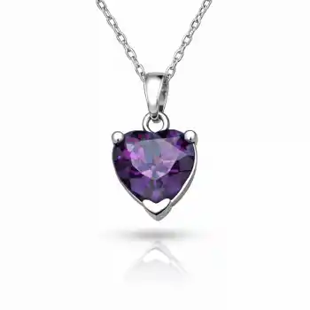Gümüş Mor Taşlı Kalpli Kadın Kolye