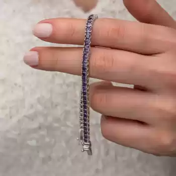 Gümüş Mor Zirkon Taşlı Su Yolu Kadın Bileklik