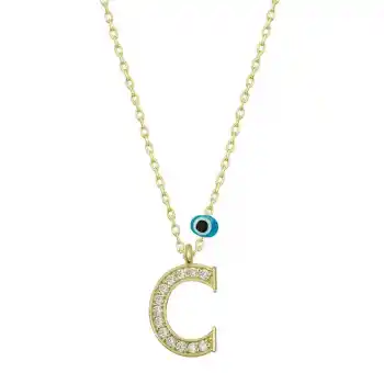 Gümüş Nazar Gold C Harfi Kadın Kolye