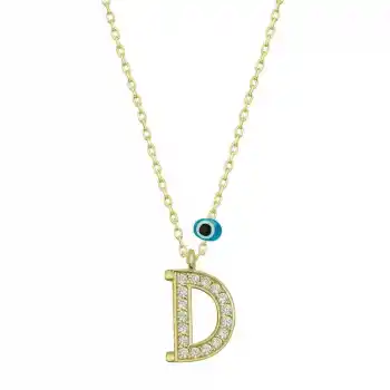 Gümüş Nazar Gold D Harfi Kadın Kolye