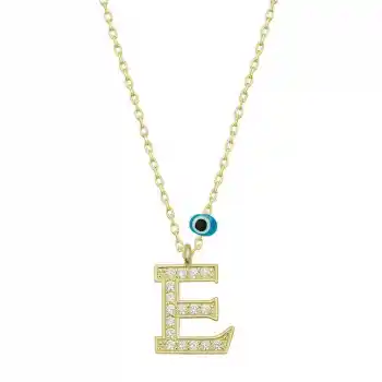 Gümüş Nazar Gold E Harfi Kadın Kolye