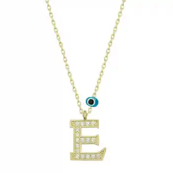 Gümüş Nazar Gold E Harfi Kadın Kolye