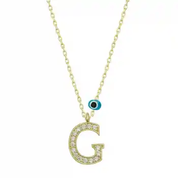 Gümüş Nazar Gold G Harfi Kadın Kolye