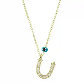 Gümüş Nazar Gold Ü Harfi Kadın Kolye