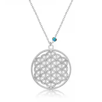 Gümüş Nazar Gözlü Yaşam Çiçeği Kolye