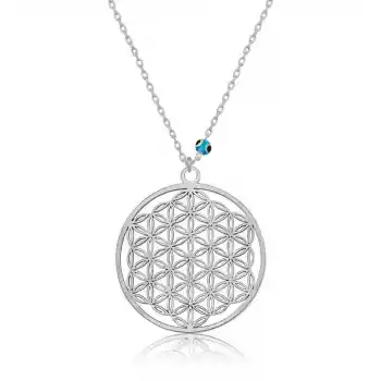 Gümüş Nazar Gözlü Yaşam Çiçeği Kolye