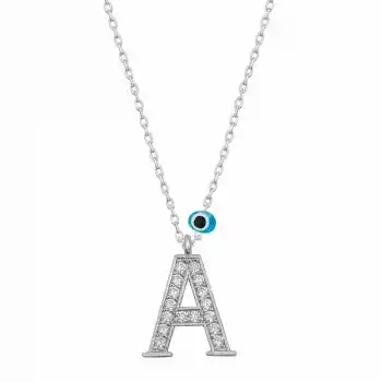 Gümüş Nazar Rodyum A Harfi Kadın Kolye