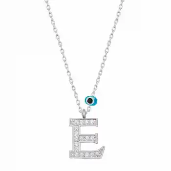 Gümüş Nazar Rodyum E Harfi Kadın Kolye