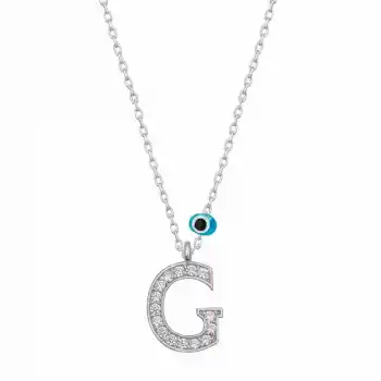 Gümüş Nazar Rodyum G Harfi Kadın Kolye