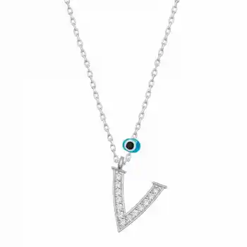 Gümüş Nazar Rodyum V Harfi Kadın Kolye