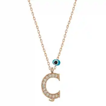 Gümüş Nazar Rose Ç Harfi Kadın Kolye