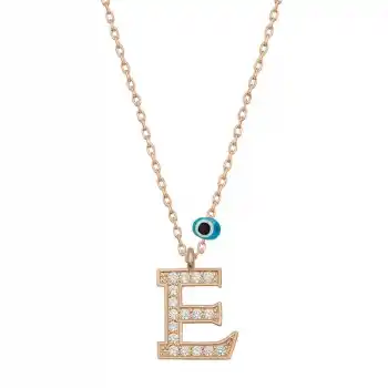 Gümüş Nazar Rose E Harfi Kadın Kolye