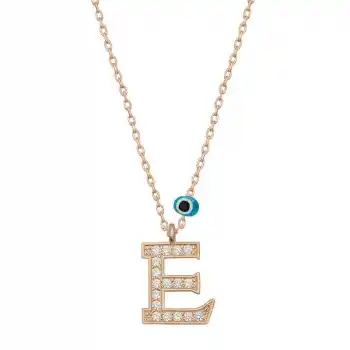 Gümüş Nazar Rose E Harfi Kadın Kolye