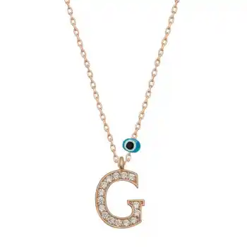 Gümüş Nazar Rose G Harfi Kadın Kolye