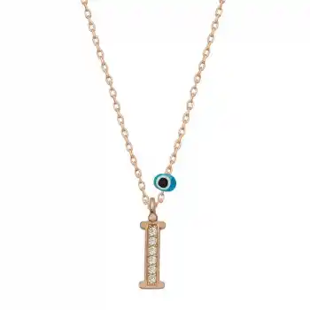 Gümüş Nazar Rose İ Harfi Kadın Kolye