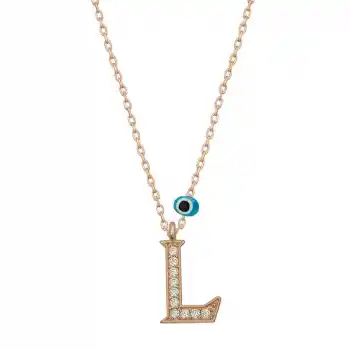 Gümüş Nazar Rose L Harfi Kadın Kolye