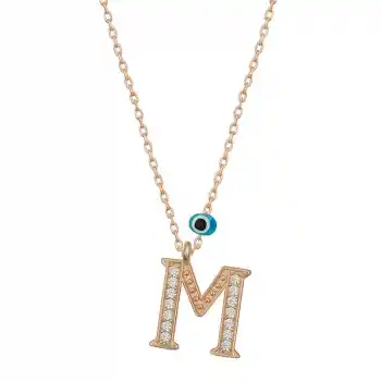 Gümüş Nazar Rose M Harfi Kadın Kolye
