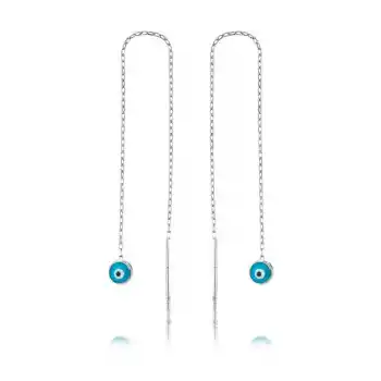 Gümüş Nazar Zincirli Küpe