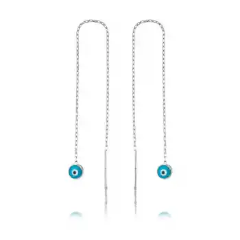 Gümüş Nazar Zincirli Küpe