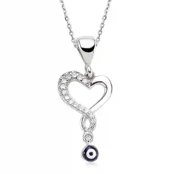 Gümüş Nazarlı Bayan Kalp Kolye