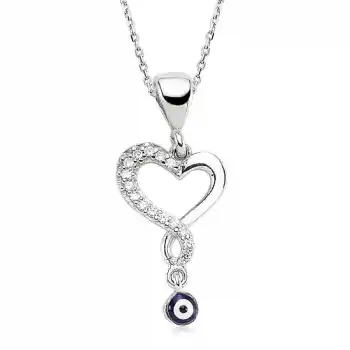 Gümüş Nazarlı Bayan Kalp Kolye