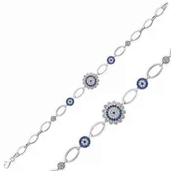 Gümüş Nazarlı Çiçek Bayan Bileklik