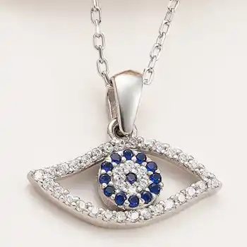 Gümüş Nazarlı Göz Kadın Kolye