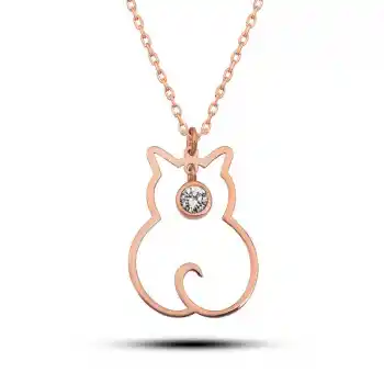 Gümüş Nisan Ayı Doğum Taşı Kedi Kadın Kolye