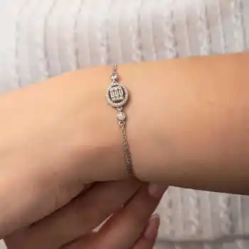 Gümüş Oval Baget Taşlı Kadın Bileklik