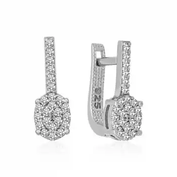 Gümüş Oval Taşlı Küpe