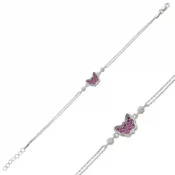 Gümüş Pembe Kelebek Bayan Bileklik