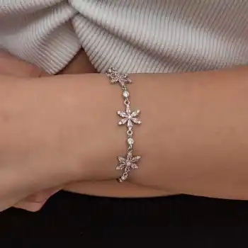 Gümüş Pembe Lotus Çiçeği Kadın Bileklik