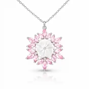 Gümüş Pembe Lotus Desenli Çiçek Kadın Kolye