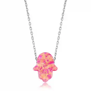 Gümüş Pembe Opal Fatma Eli Bayan Kolye