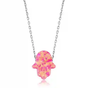 Gümüş Pembe Opal Fatma Eli Bayan Kolye
