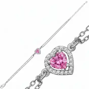 Gümüş Pembe Zirkon Taşlı Kalp Kadın Bileklik