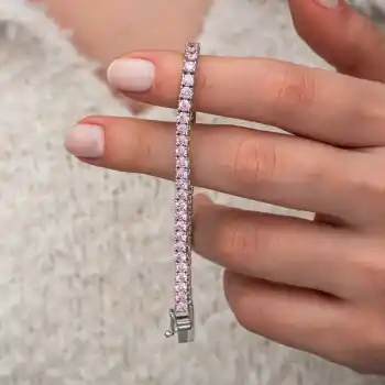 Gümüş Pembe Zirkon Taşlı Su Yolu Kadın Bileklik