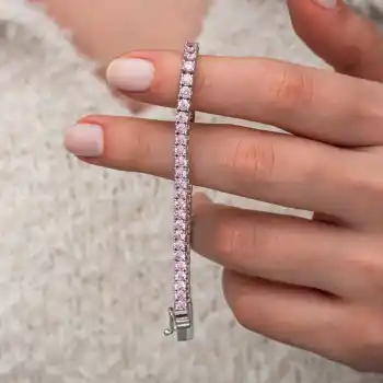 Gümüş Pembe Zirkon Taşlı Su Yolu Kadın Bileklik