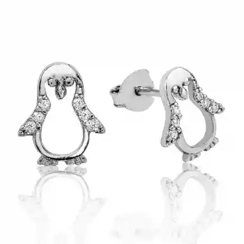 Gümüş Penguen Çivili Küpe