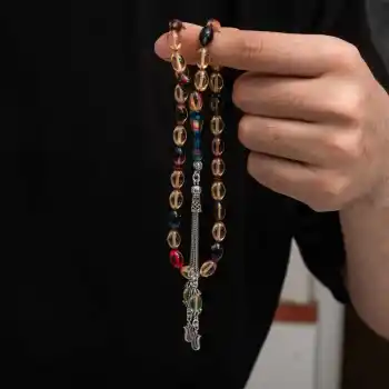 Gümüş Püskül Sıkma Kehribar Tesbih