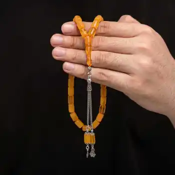 Gümüş Püskül Sıkma Kehribar Tesbih