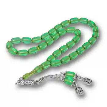 Gümüş Püsküllü Kapsül Kesim Sıkma Kehribar Tesbih