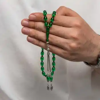 Gümüş Püsküllü Sıkma Kehribar Tesbih