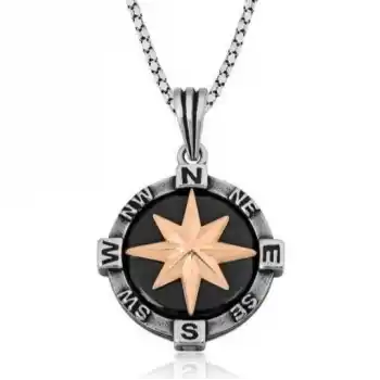 Gümüş Pusula Kolye