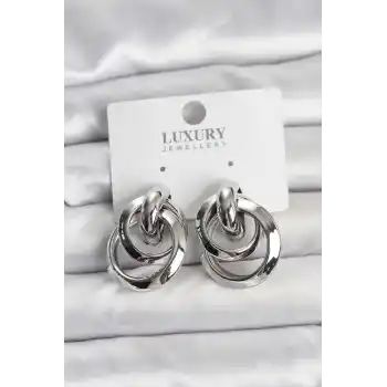 Gümüş Renk Halka Model Pirinç Kadın Küpe