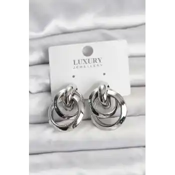 Gümüş Renk Halka Model Pirinç Kadın Küpe