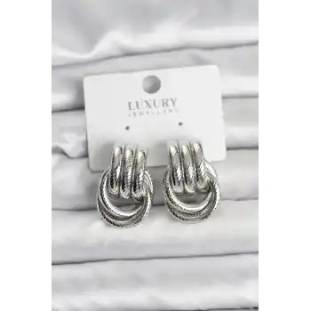 Gümüş Renk Halka Modelli Pirinç Kadın Küpe