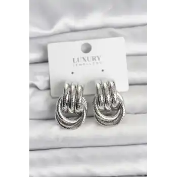 Gümüş Renk Halka Modelli Pirinç Kadın Küpe